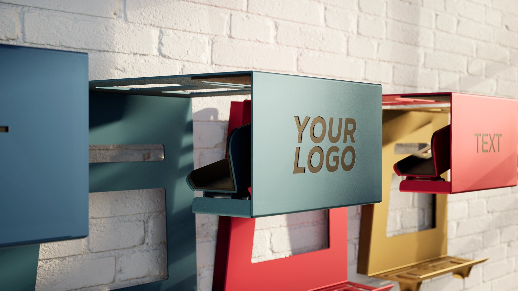 Close-up of a customized Hold My Bike (HMB) indoor bike wall mount with a personalized logo cutout, designed for stylish apartment interiors